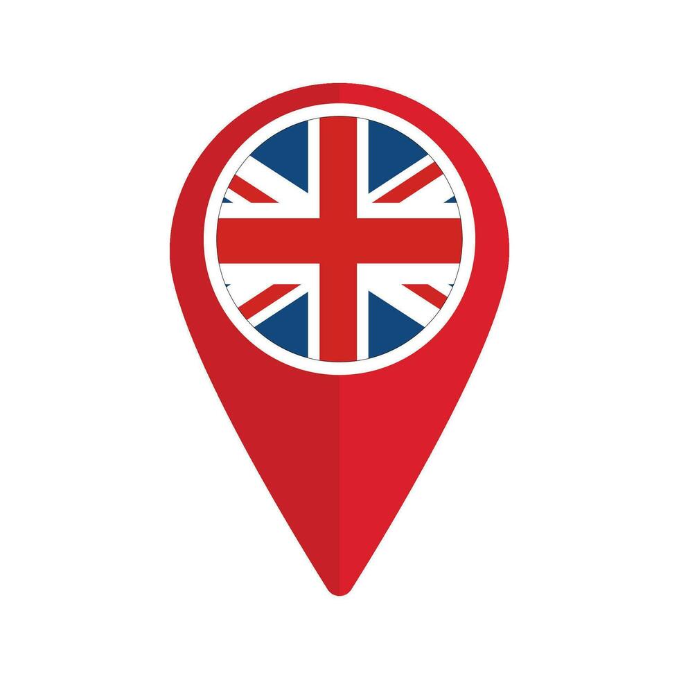 Unidos reino bandeira vermelho PIN mapa. bandeira do Reino Unido dentro vermelho identificar mapa vetor