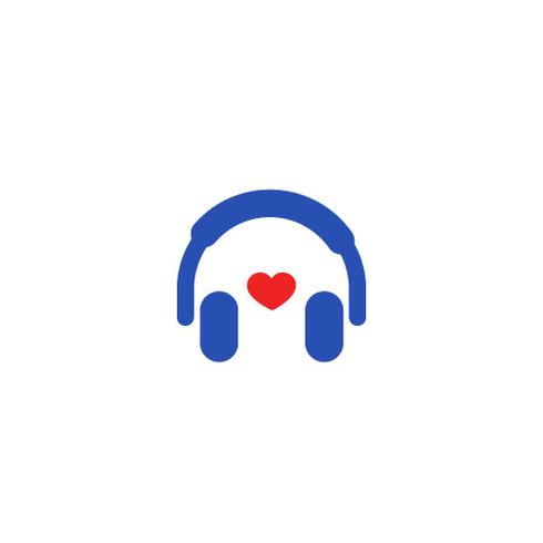 Logotipo com fones de ouvido. Amor pela música no fone de ouvido. Logotipo de gradiente de vetor on-line de rádio