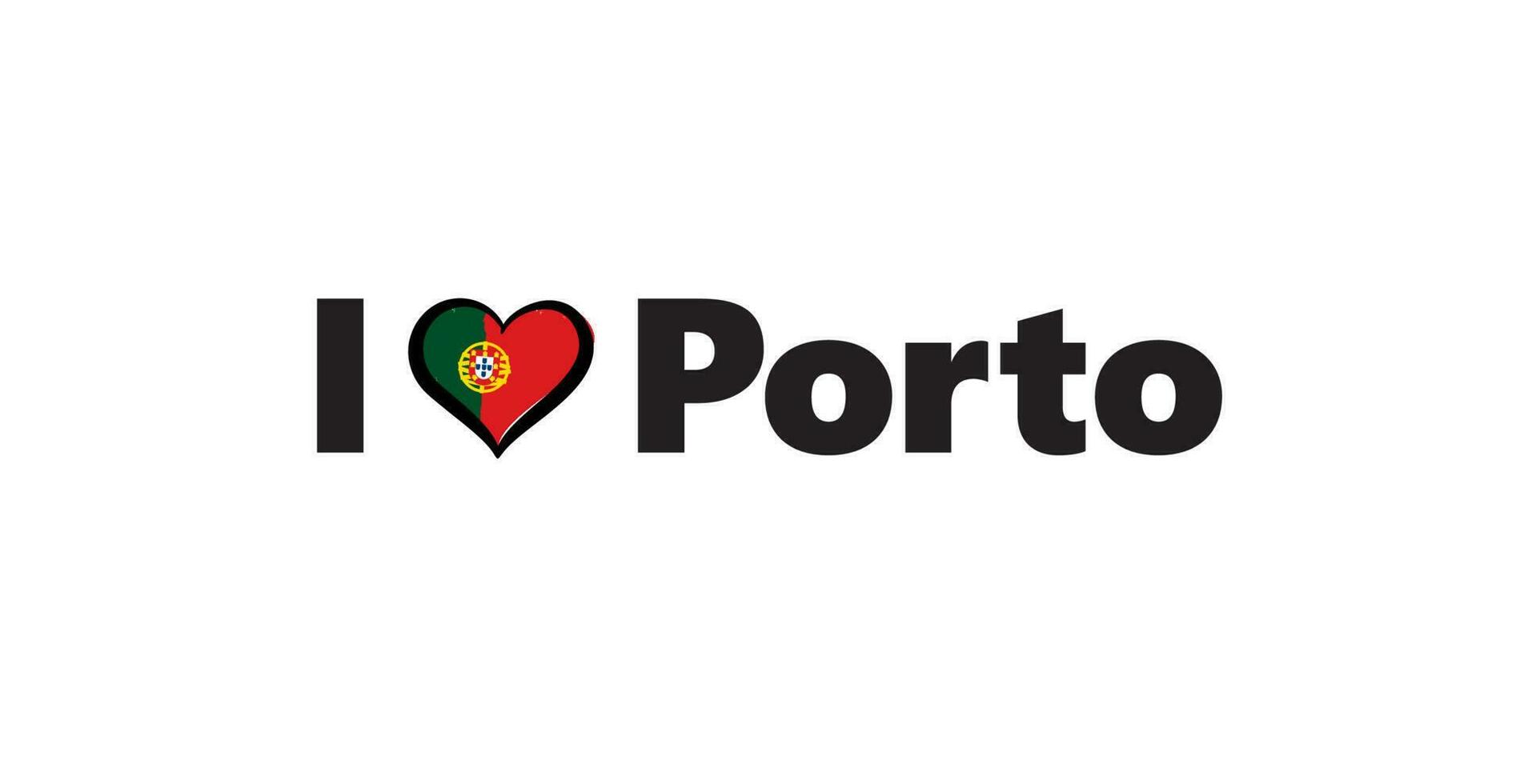 bandeira horizontal do porto da cidade de portugal. letras eu amo porto com bandeira nacional portuguesa e coração de amor. modelo vetorial para seu projeto. vetor