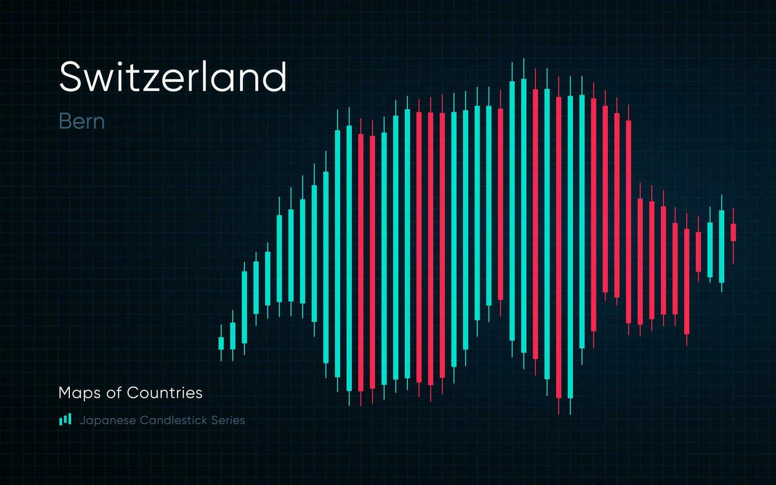 Suíça mapa é mostrando dentro uma gráfico com bares e linhas. japonês castiçal gráfico Series vetor