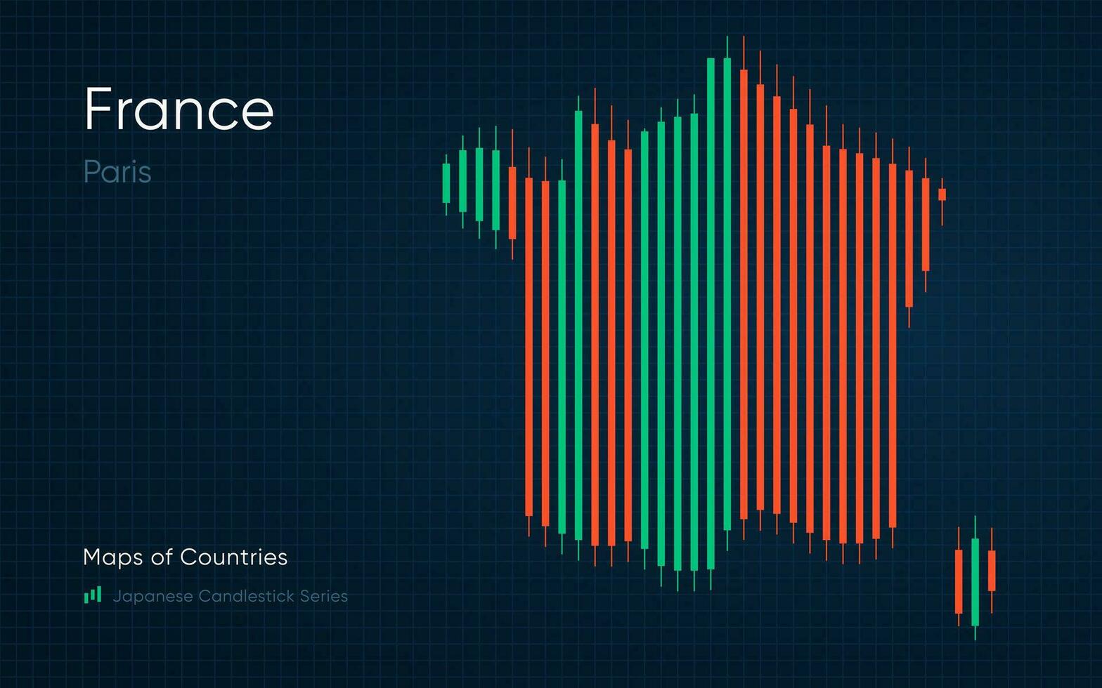 França mapa é mostrando dentro uma gráfico com bares e linhas. japonês castiçal gráfico Series vetor