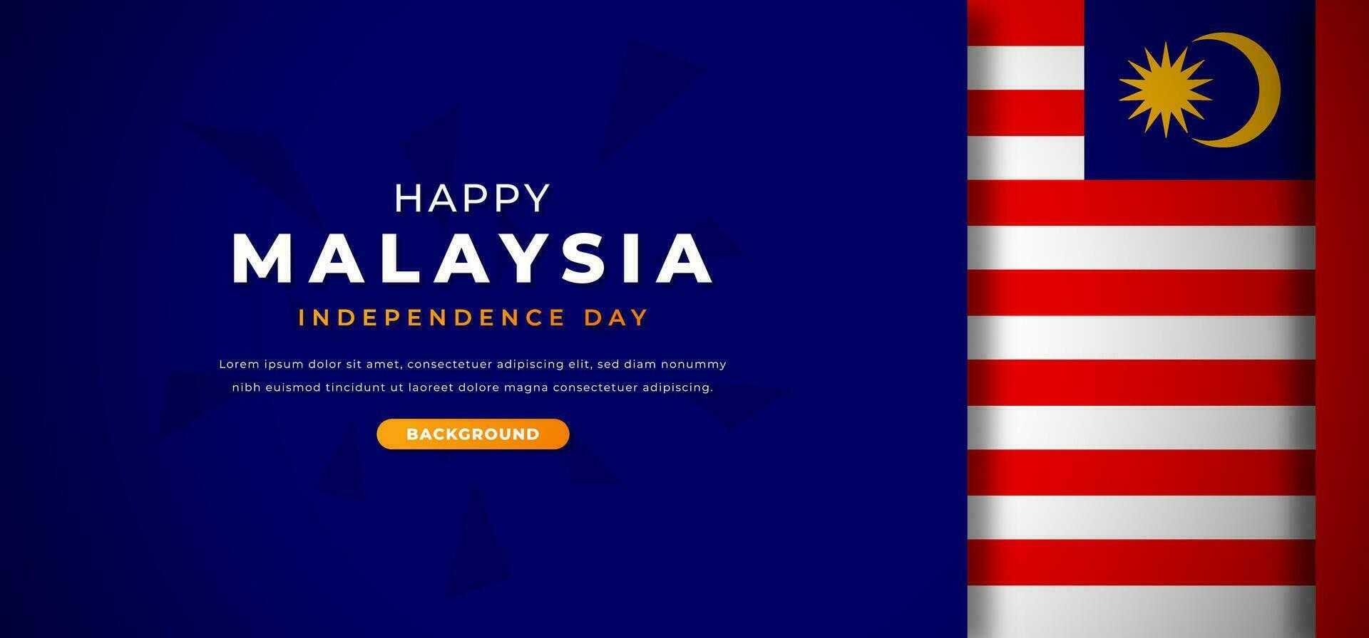 feliz Malásia independência dia Projeto papel cortar formas fundo ilustração para poster, bandeira, anúncio, cumprimento cartão vetor