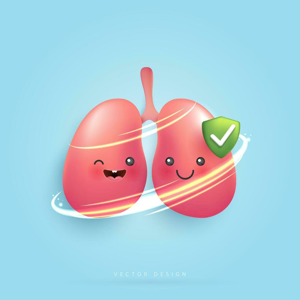 desenho animado saudável e Forte pulmões personagem conceito. engraçado fofa sorridente feliz pulmões para médico apps e sites. vetor Projeto.
