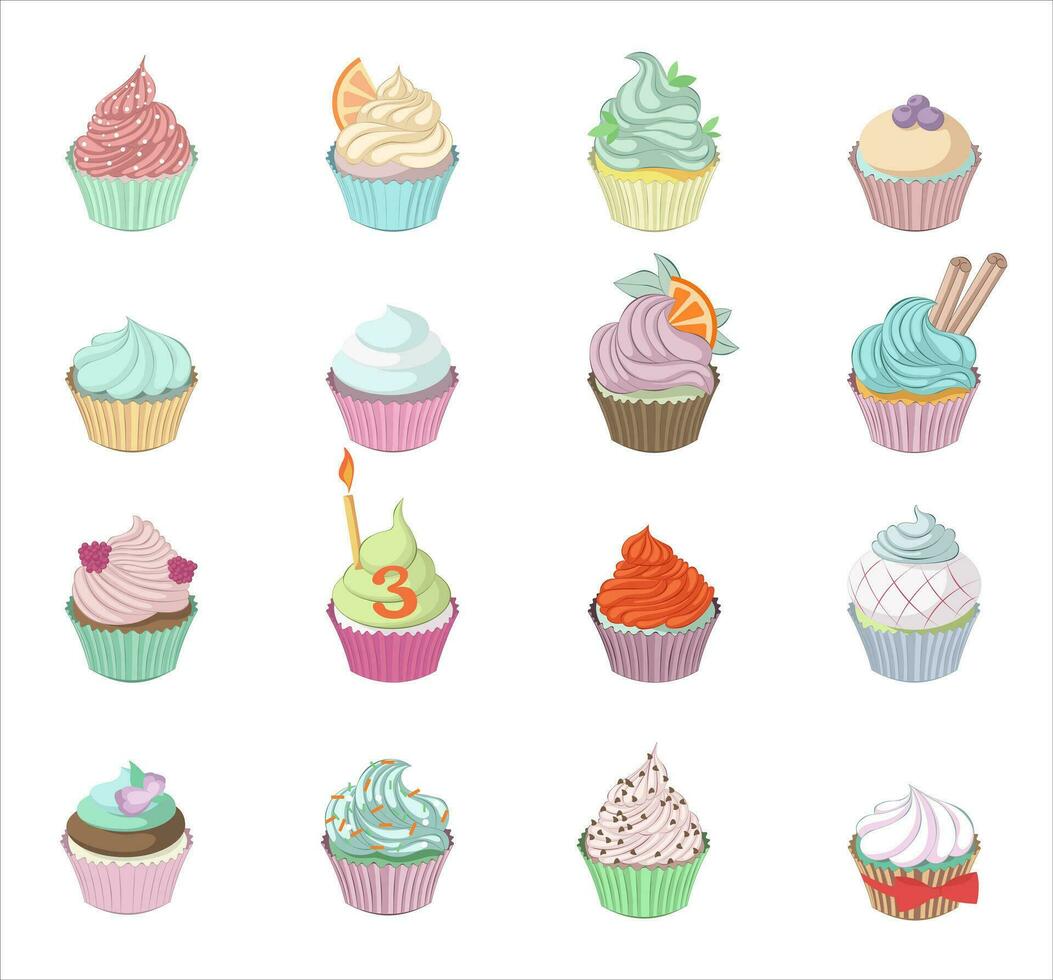 conjunto do colorida cupcakes vetor ilustração