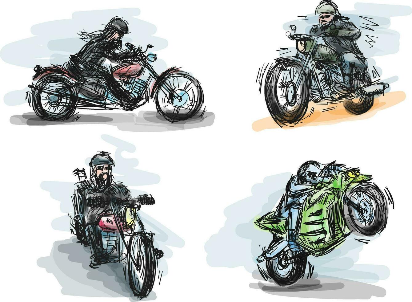 motociclista em motocicleta mão desenhado arte definir. vetor ilustração para t camisa imprimir.