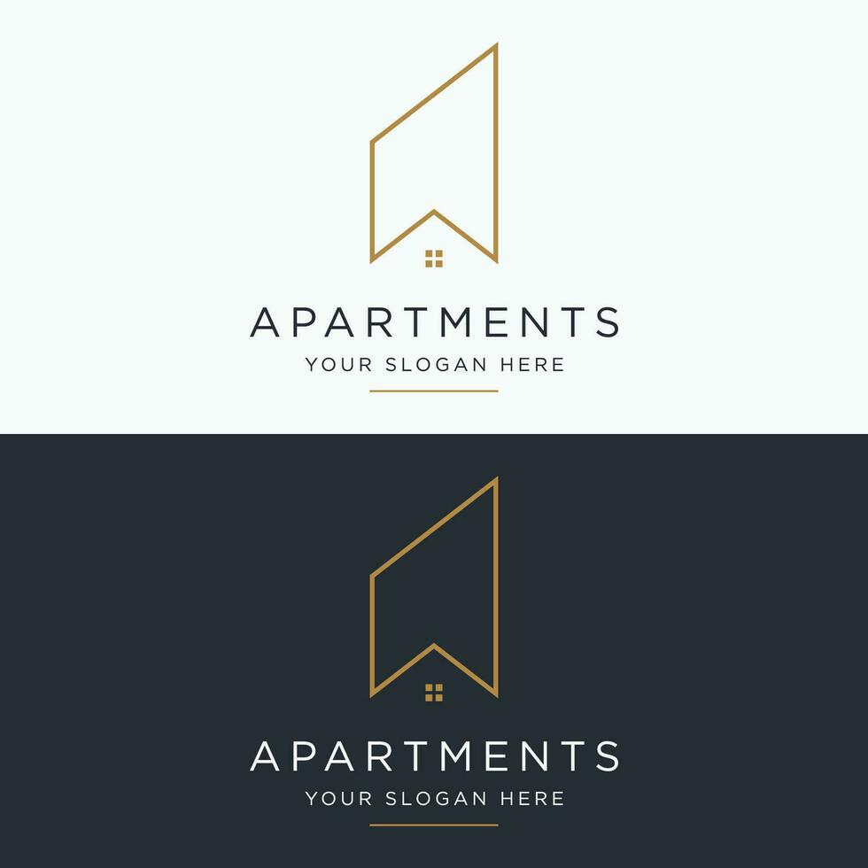 logotipo Projeto para uma moderno e luxuoso apartamento construção ou estadia em casa de família. logotipo para negócios, real Estado, hotéis e arquitetura. vetor