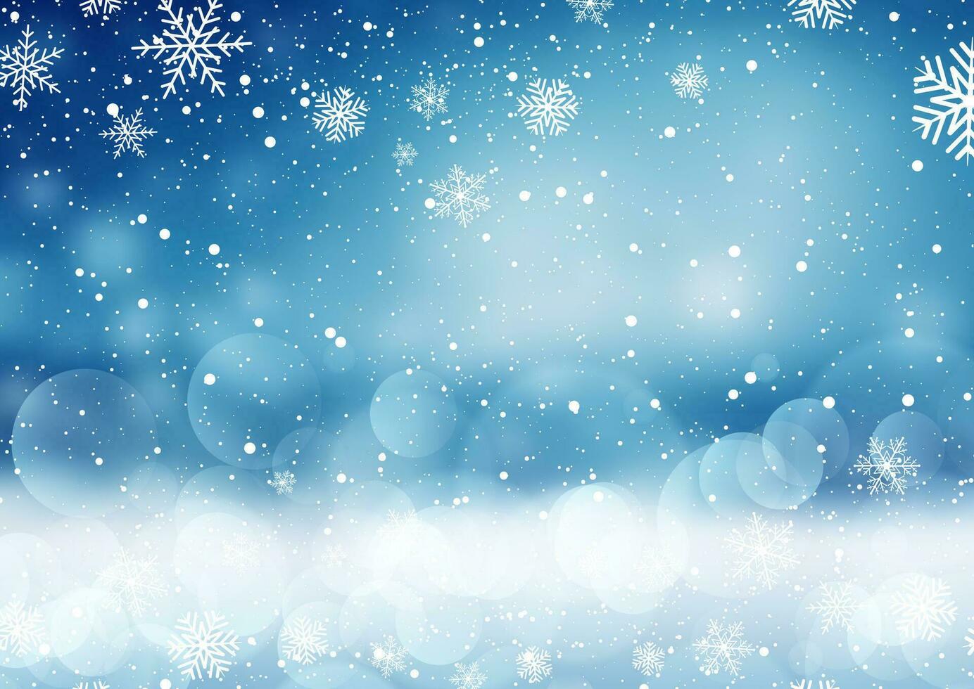 Natal fundo com flocos de neve e bokeh luzes vetor