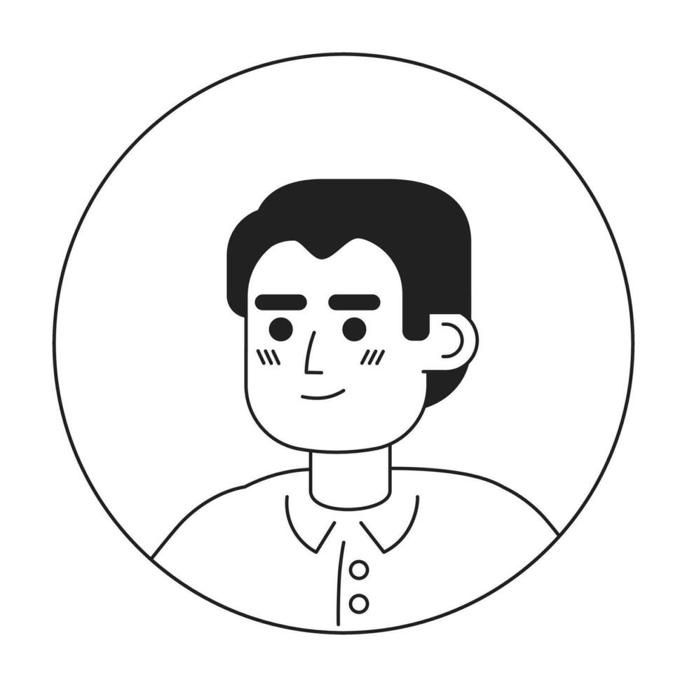 mexicano jovem homem relaxado em pé Preto e branco 2d vetor avatar ilustração. alegre cara latino Americano esboço desenho animado personagem face isolado. positivo confiante Tiros na Cabeça posando plano retrato