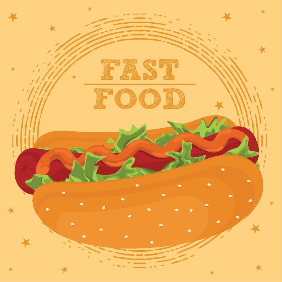 cachorro-quente isolado com salsicha em vetor de imagem de menu de fast food