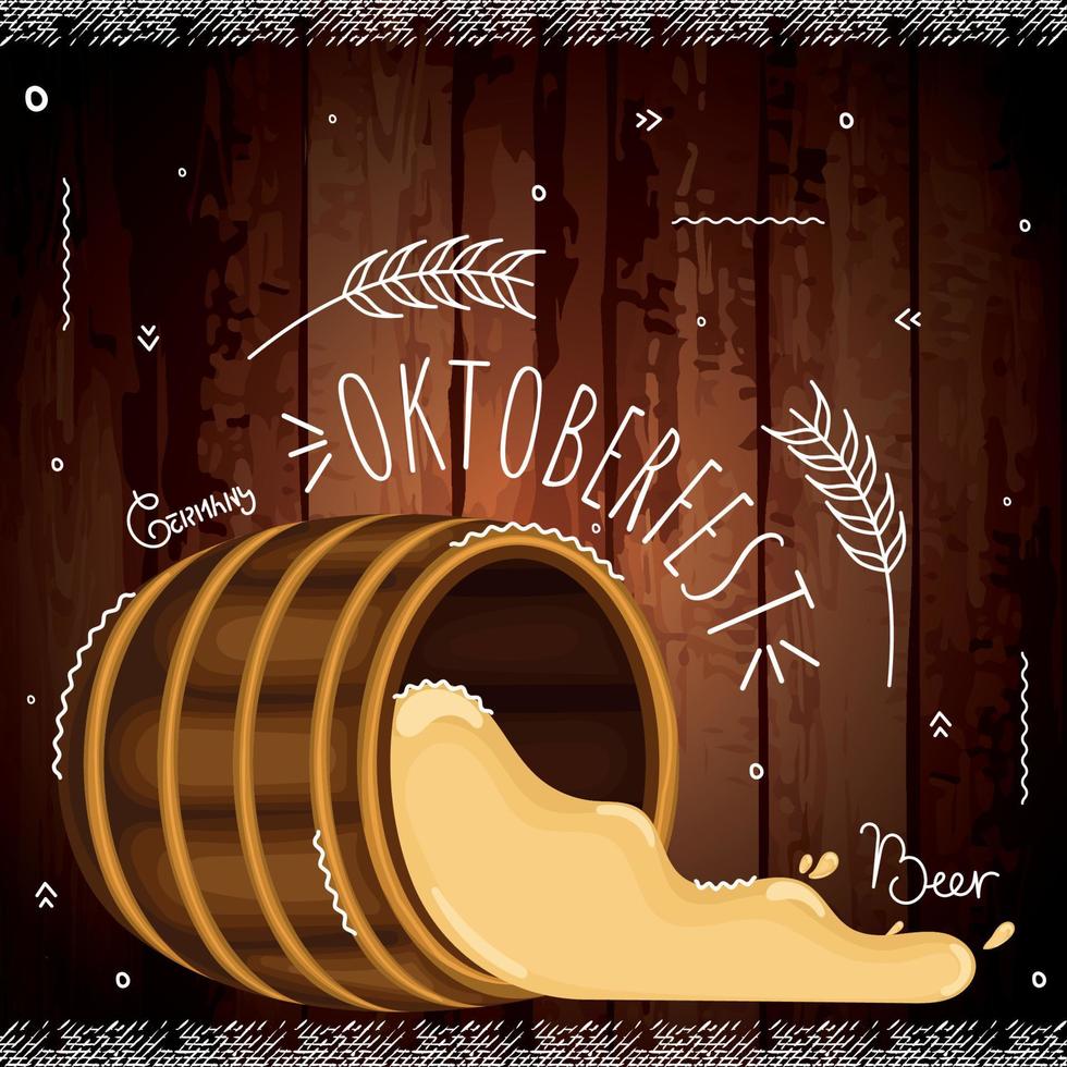 barril de cerveja em um fundo de madeira com enfeites de giz oktoberfest vetor