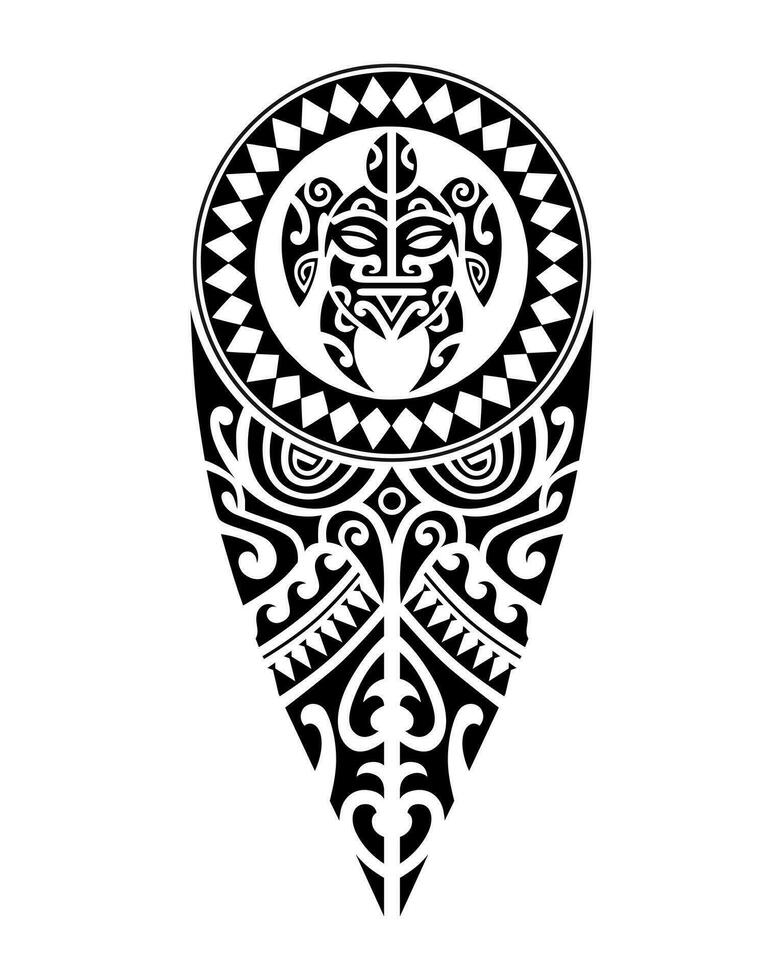 tatuagem esboço maori estilo para perna ou ombro com tartaruga. Preto e branco. vetor