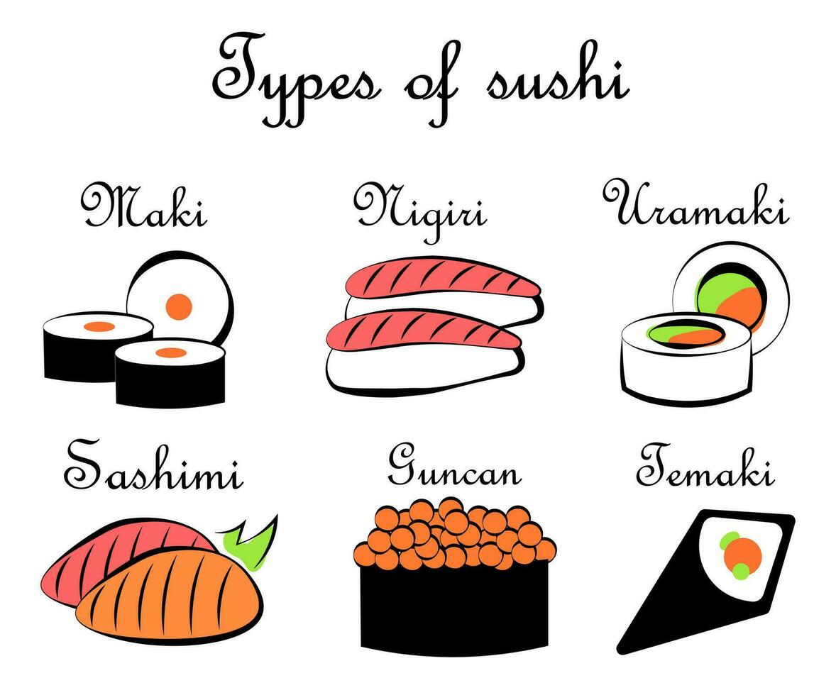 tipos de sushi vetor