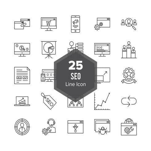 Conjunto de ícones de linha de SEO Search Engine Optimization vetor