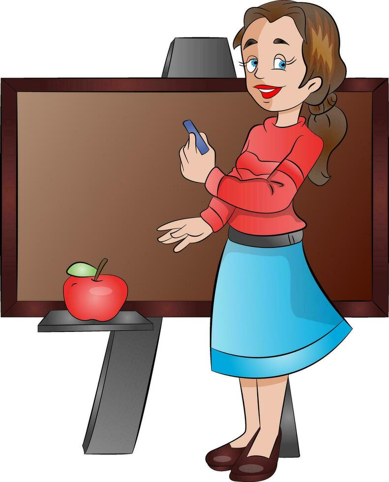 senhora professor usando uma giz quadro, ilustração vetor