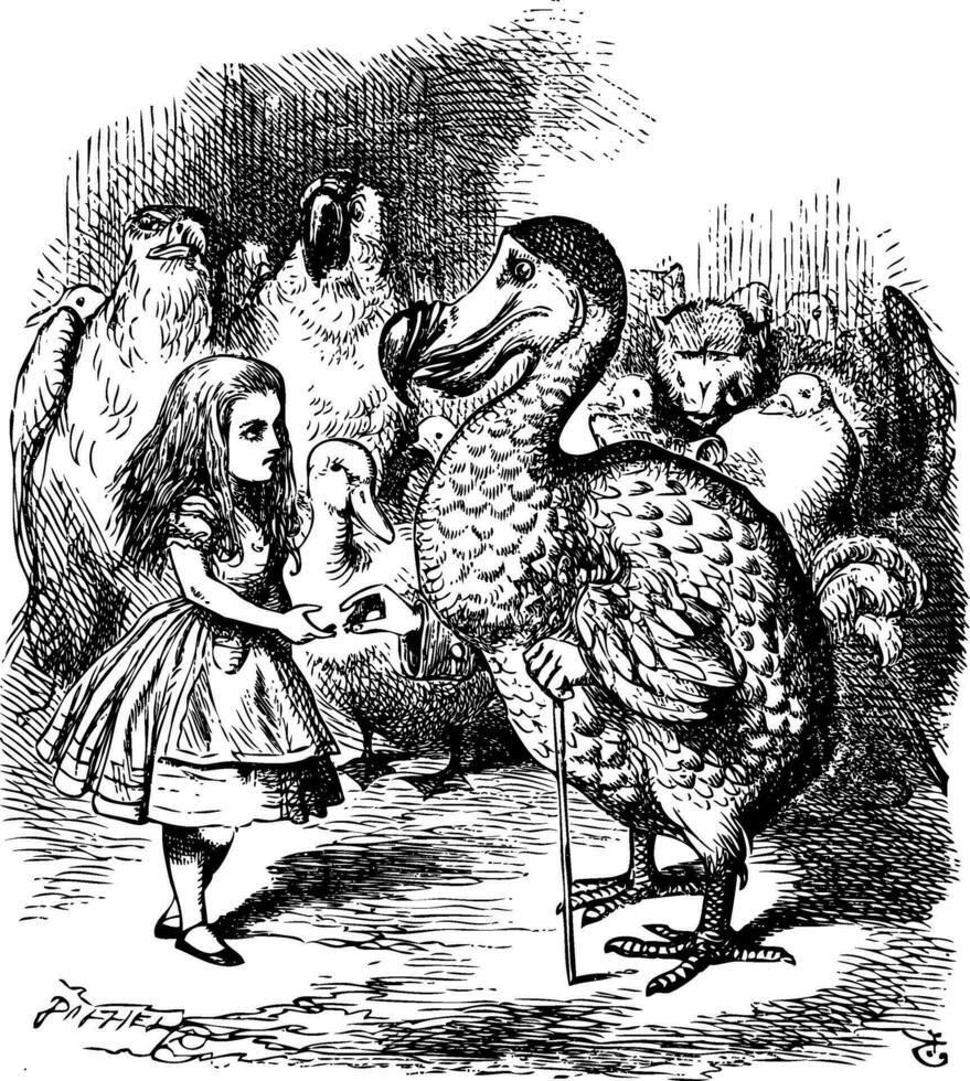 Alice e a dodo apresentando a dedal vetor