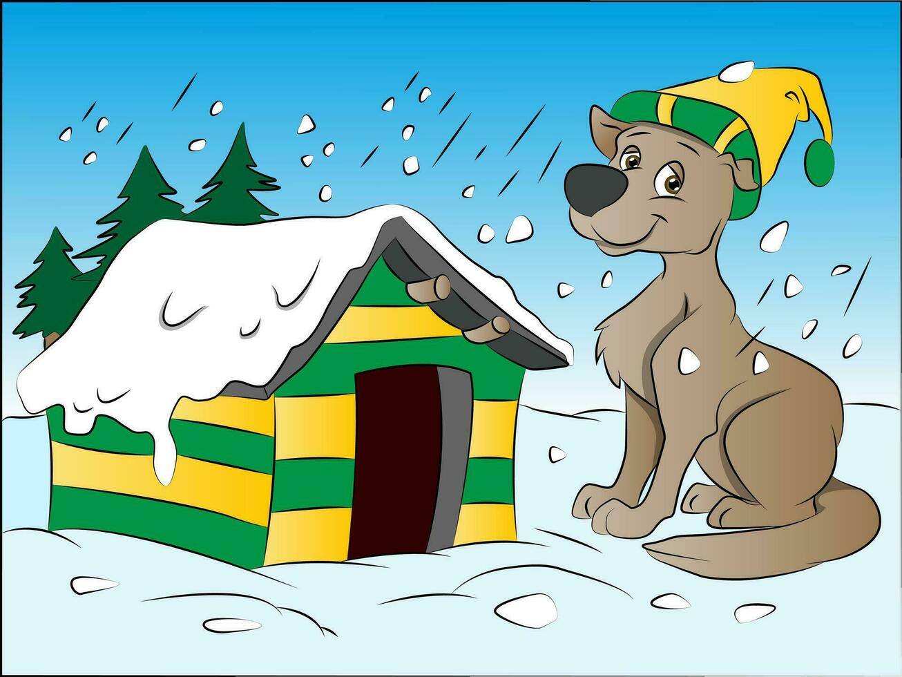 cachorro dentro inverno, ilustração vetor