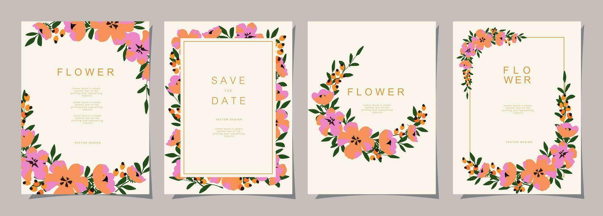 floral modelo conjunto para poster, cartão, cobrir, rótulo, bandeira, convite dentro lindo luxo botânico estilo e elegante jardim vetor Projeto modelos com flores e plantas.