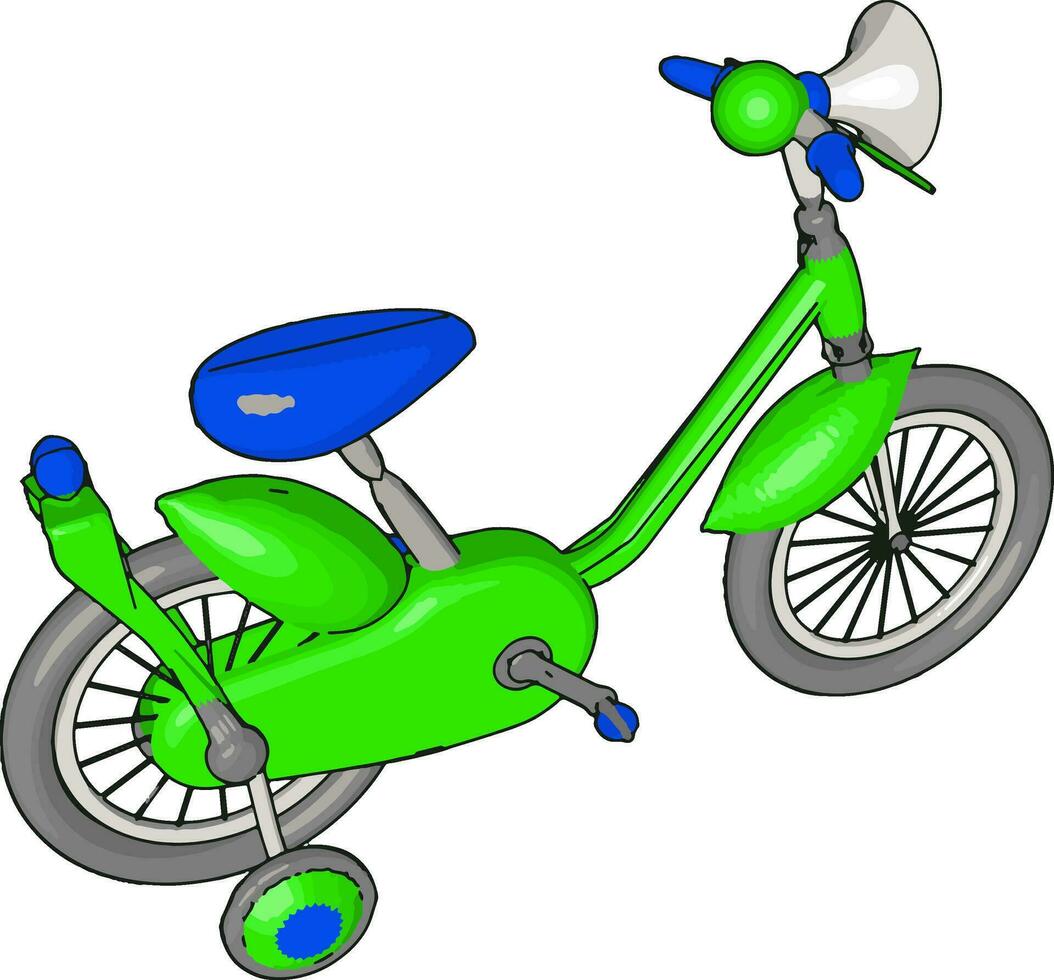 bicicleta pequena verde, ilustração, vetor em fundo branco.