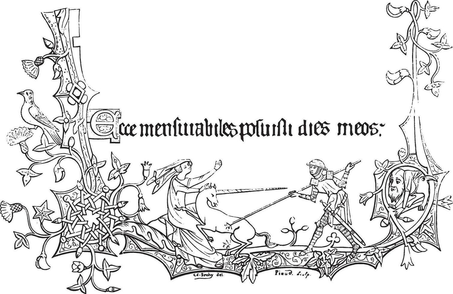 supervisão do uma manuscrito do a 14º século, dando ambos uma curioso espécime e arte e Dessia e fantasias às este tempo, vintage gravação. vetor