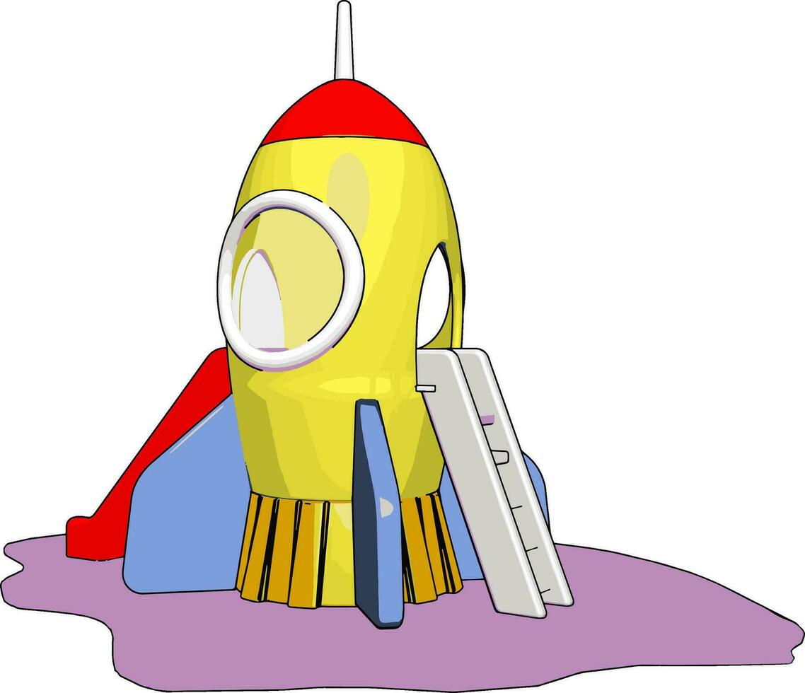 brinquedo de foguete amarelo, ilustração, vetor em fundo branco.