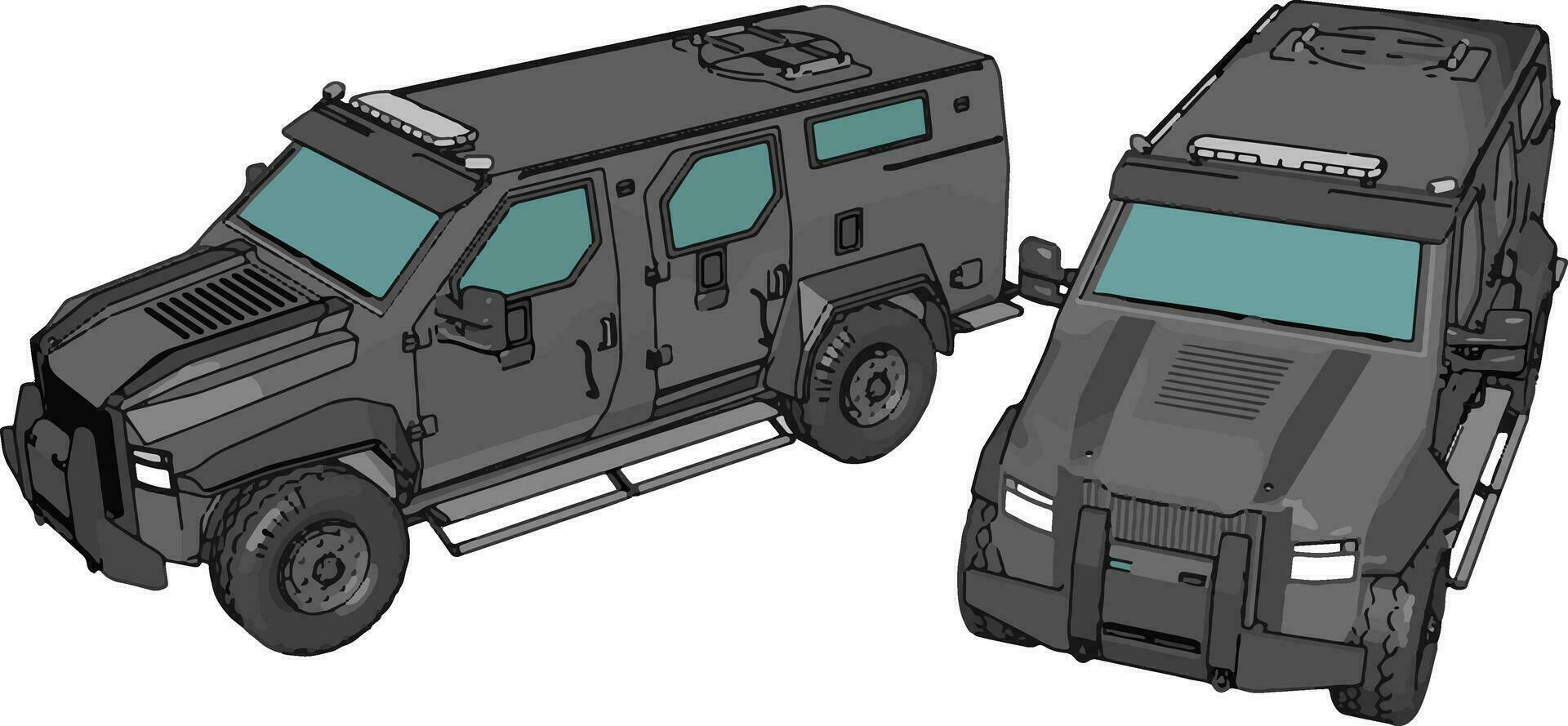 3d vetor ilustração do uma dois militaridade armado veículos