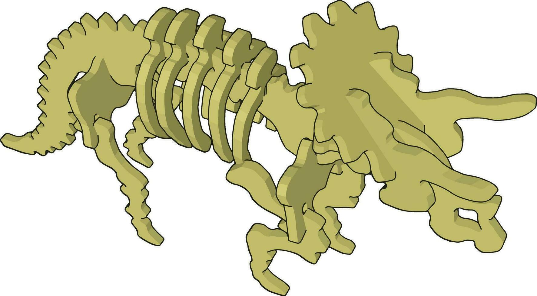 Esqueleto de dinossauro 3D, ilustração, vetor em fundo branco.