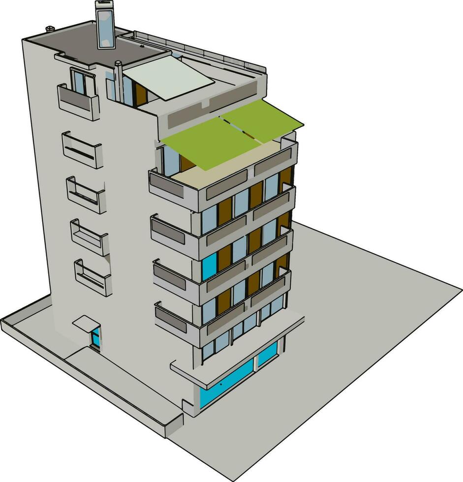 edifício residencial, ilustração, vetor em fundo branco.