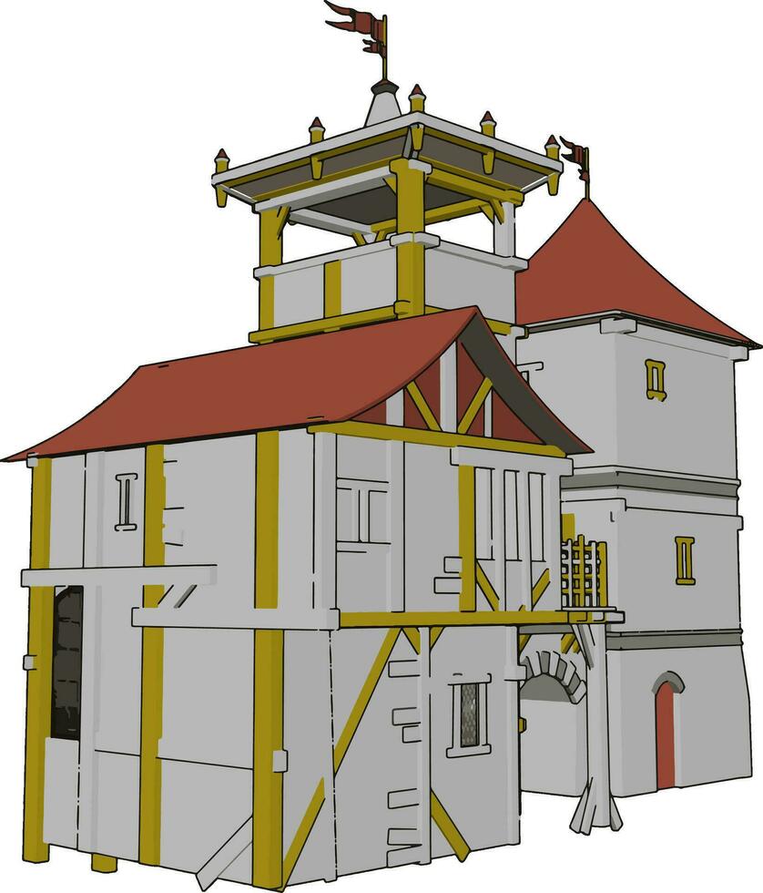 castelo medieval, ilustração, vetor em fundo branco.