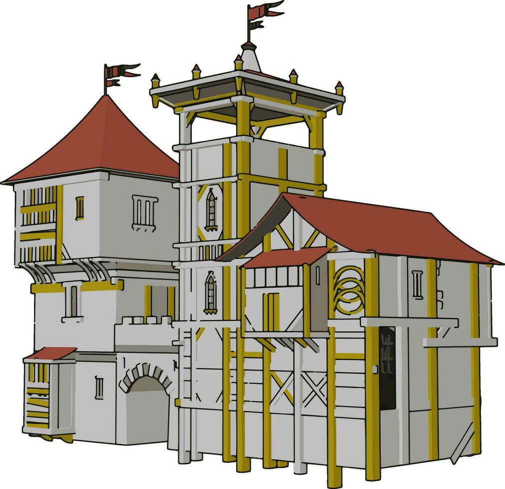 castelo medieval, ilustração, vetor em fundo branco.