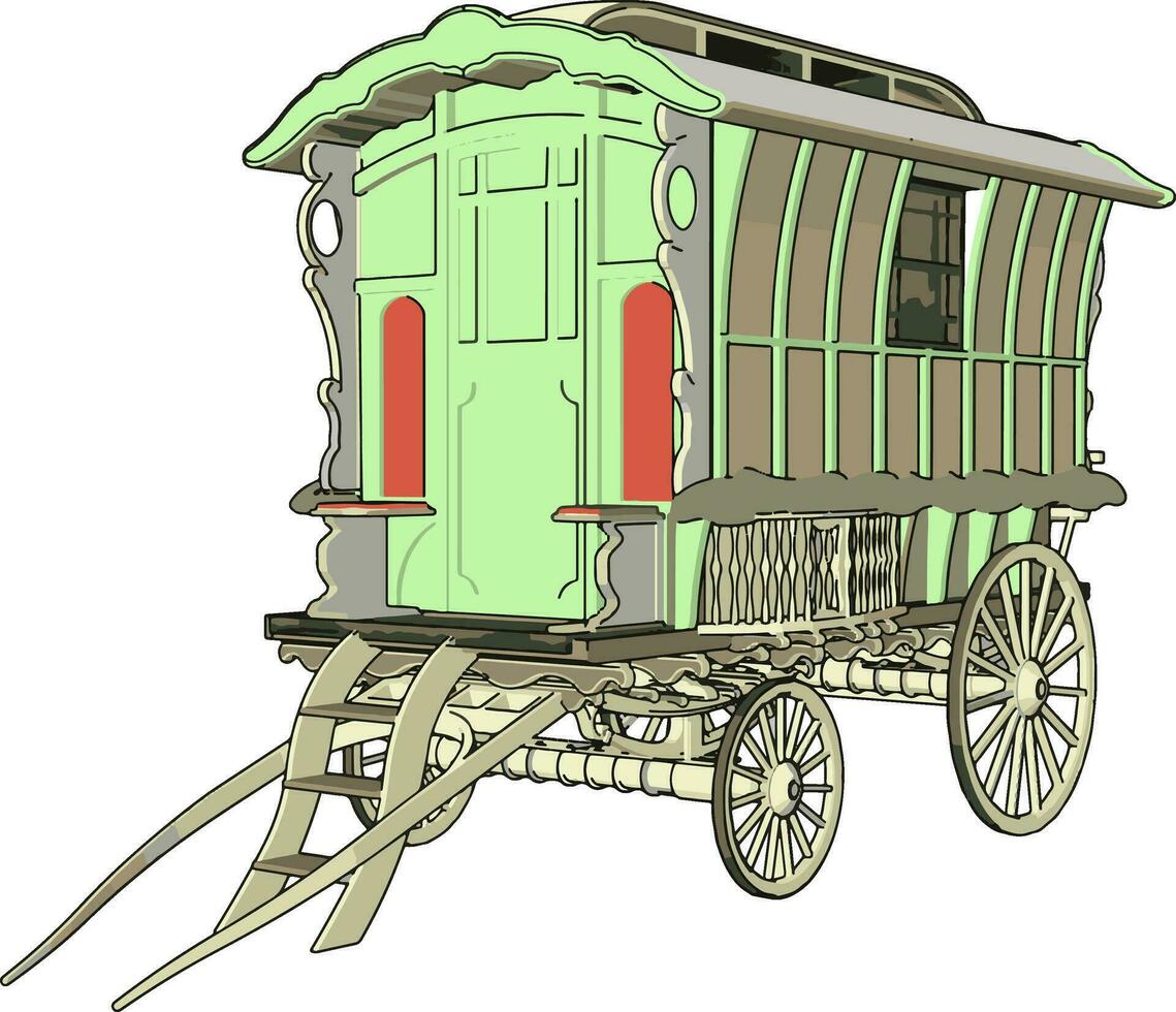 velha carruagem verde, ilustração, vetor em fundo branco.