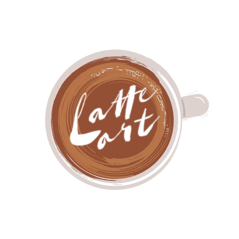 latte art. letras com uma xícara de vetor de café.