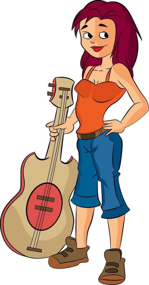 sexy fêmea ruiva com uma guitarra, ilustração vetor