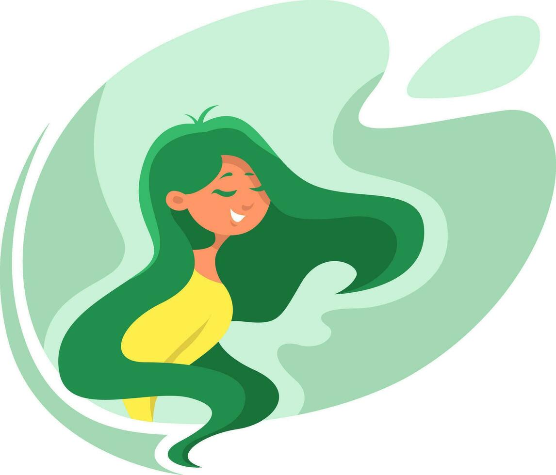 menina com verde cabelo cor, ilustração, vetor em uma branco fundo.