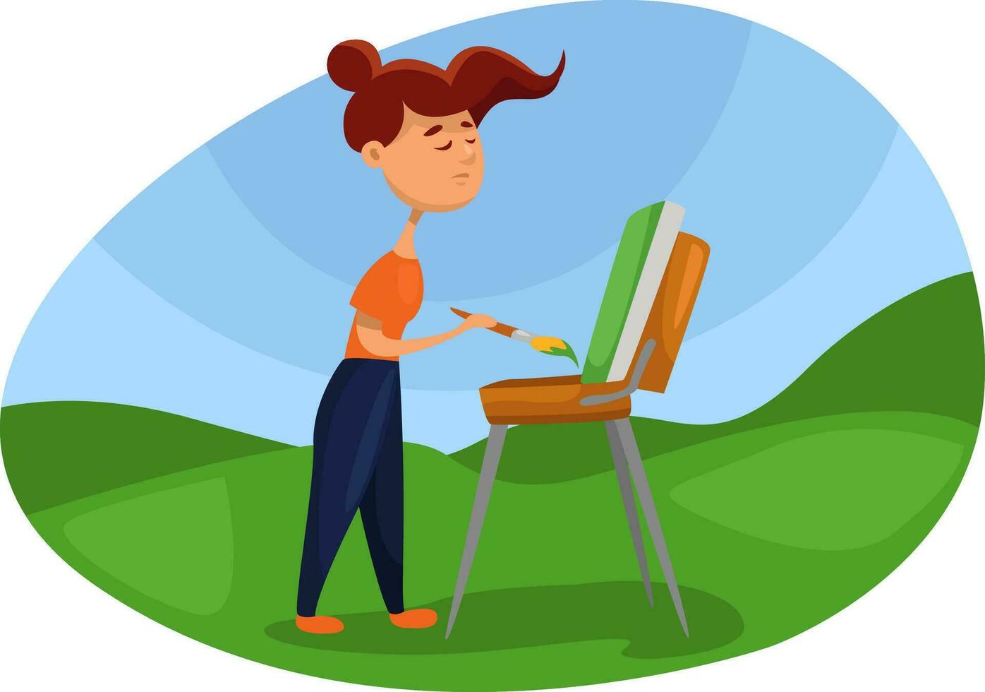 menina pintura dentro a natureza, ilustração, vetor em uma branco fundo.