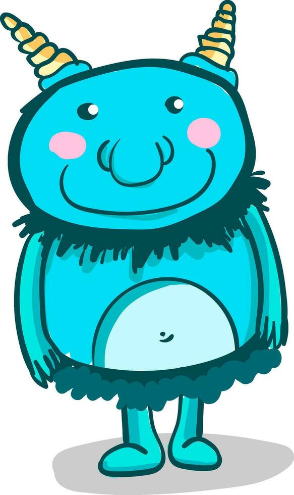 uma feliz azul monstro com rosado bochechas, vetor cor ilustração.