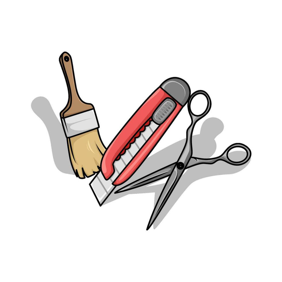 cortador, tesouras com escova pintura ilustração vetor