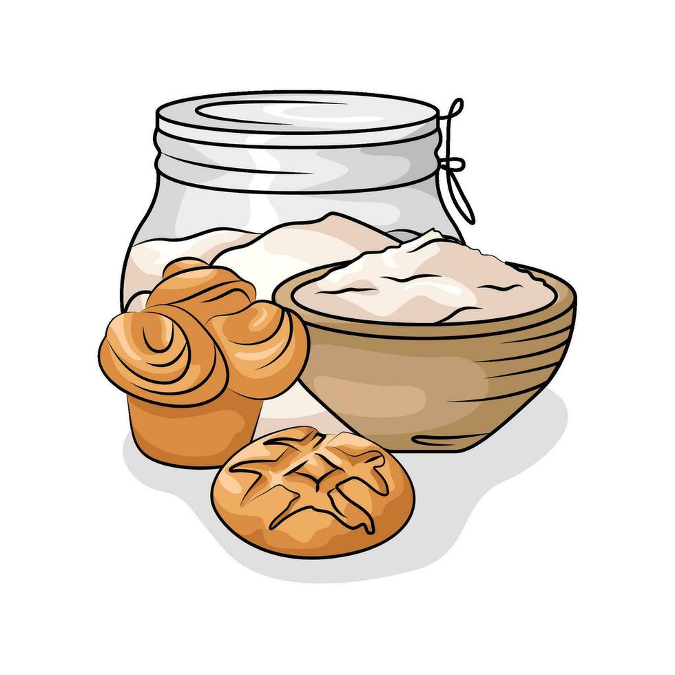 farinha pão com pastelaria ilustração vetor