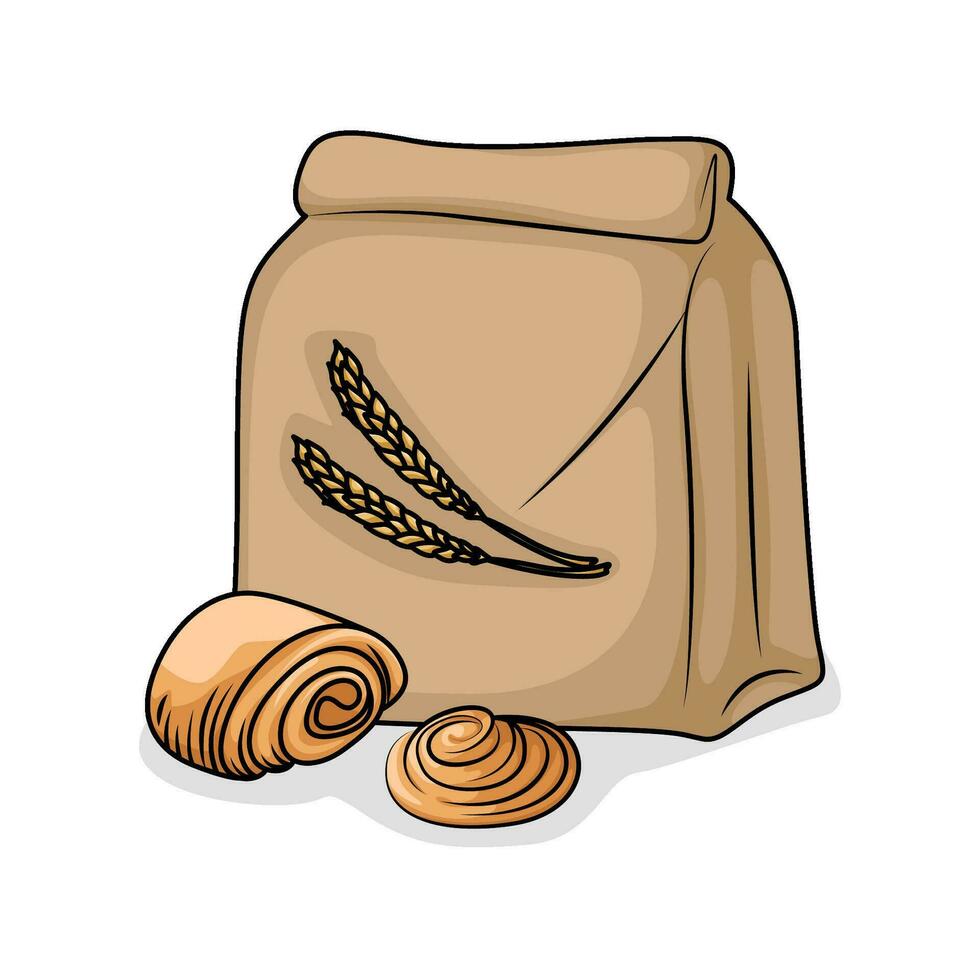 farinha pão pacote com pastelaria ilustração vetor