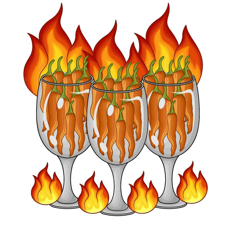 quente Pimenta dentro vidro beber com quente fogo ilustração vetor