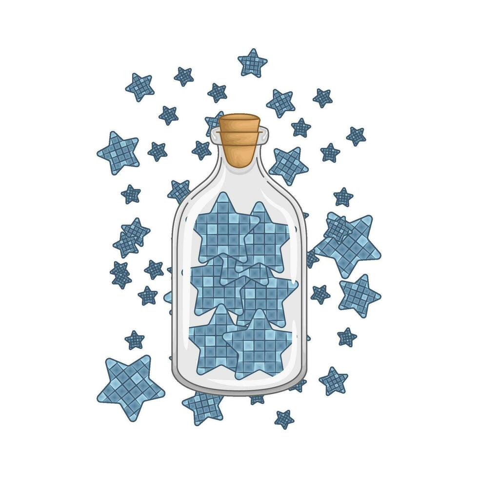 Estrela azul dentro garrafa vidro com Estrela azul ilustração vetor