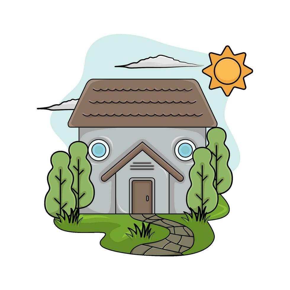 casa, árvore com verão clima ilustração vetor