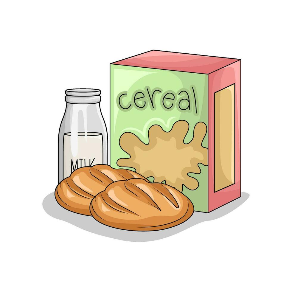 cereal caixa, pastelaria com leite ilustração vetor