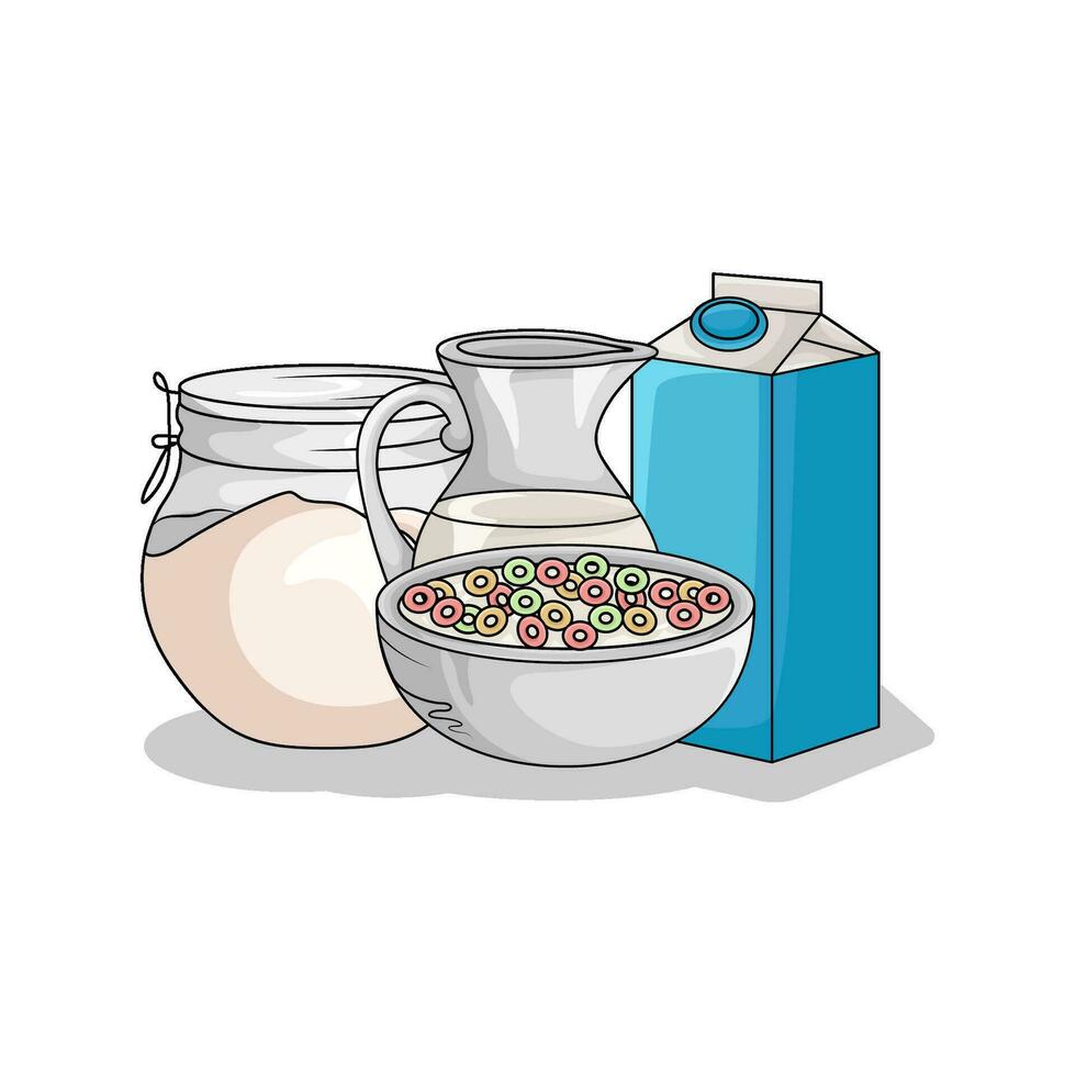 cereal dentro tigela com leite ilustração vetor
