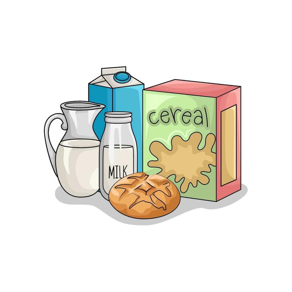 cereal caixa, pastelaria com leite ilustração vetor