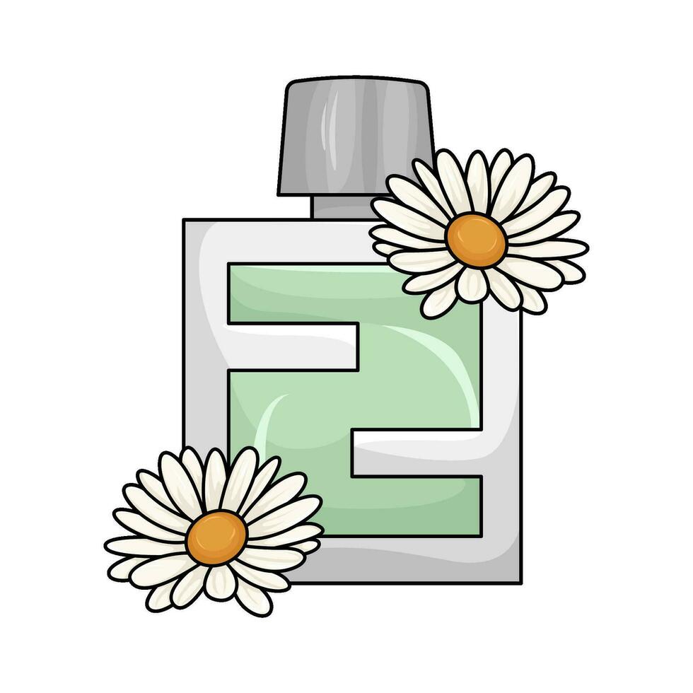 perfume garrafa spray com margarida flor ilustração vetor