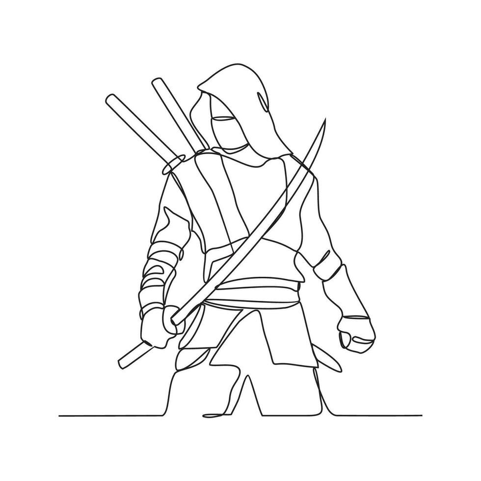 1 contínuo linha desenhando do uma ninja vetor ilustração. uma ninja ilustração simples linear estilo conceito vetor. japonês ninja Projeto vetor para seu o negócio promoção ou outros.