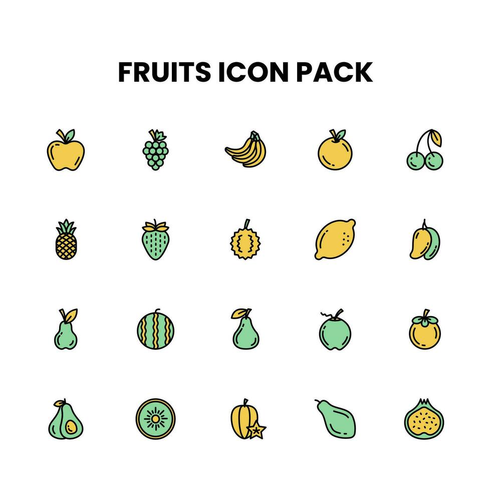 frutas preenchidas esboço ícone pacote vetor