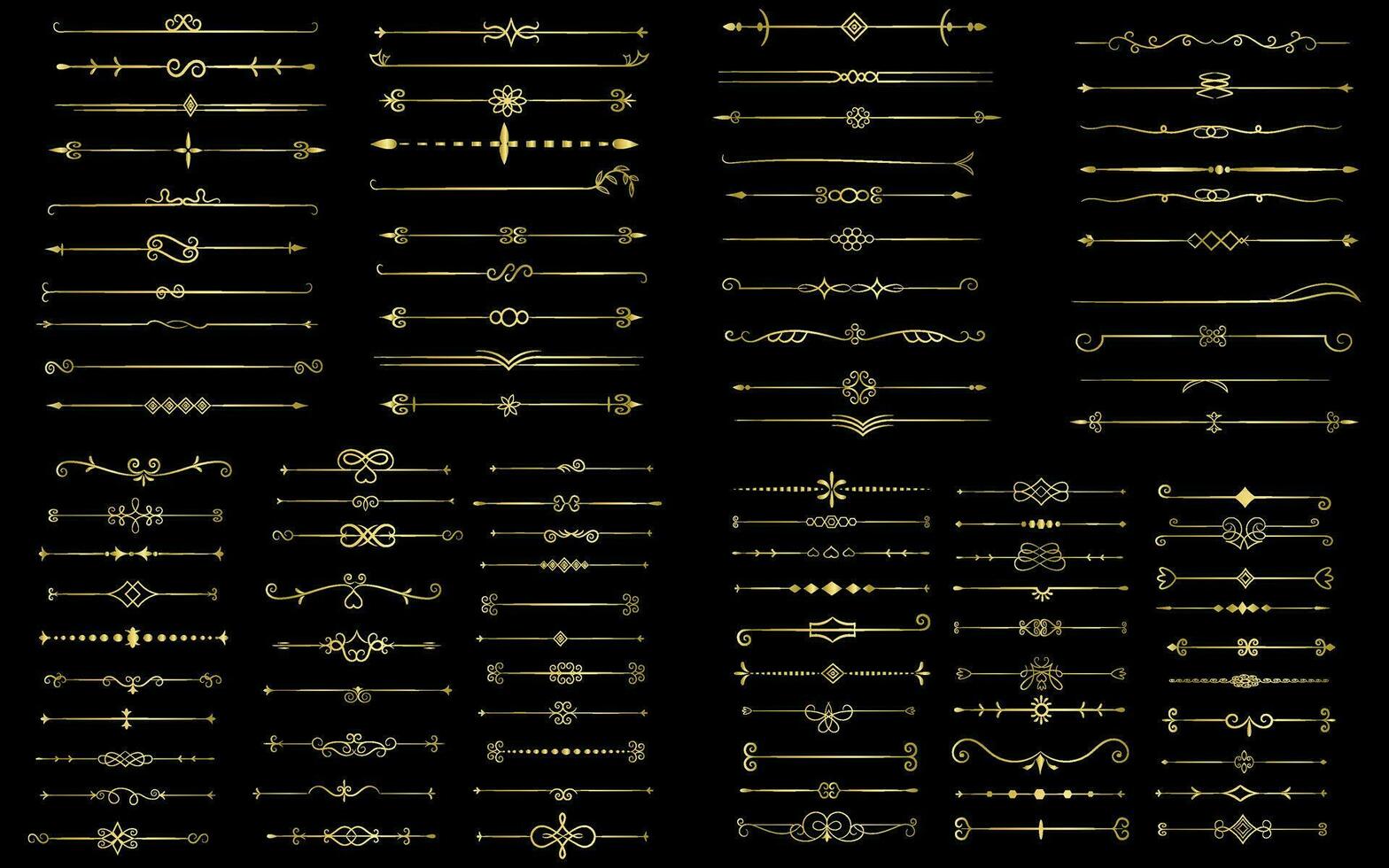 dourado cor página divisor e Projeto elementos. conjunto do vários simples Preto divisor projeto, sortido divisor coleção modelo vetor. coleção do floral divisores elementos mega decoração vetor