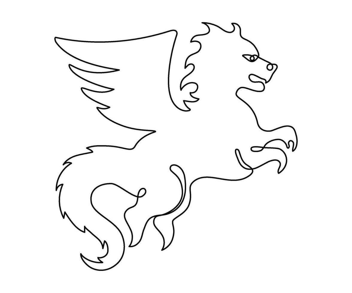 Dragão abstrato símbolo, zodíaco sinal, dinossauro mínimo linha arte estilo. Dragão com asas. vetor isolado ilustração