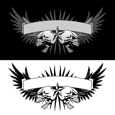 Asas de caveira com gráfico de vetor banner estilo tatuagem